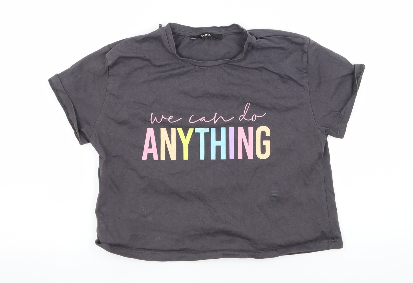 George Girls Grey  Jersey Basic T-Shirt Size 8-9 Years  - We Can Do Anything