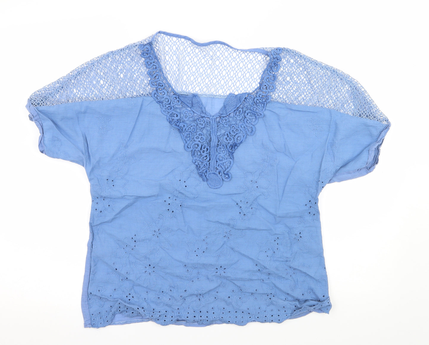 Preworn Womens Blue Floral Jersey Basic Blouse Size L