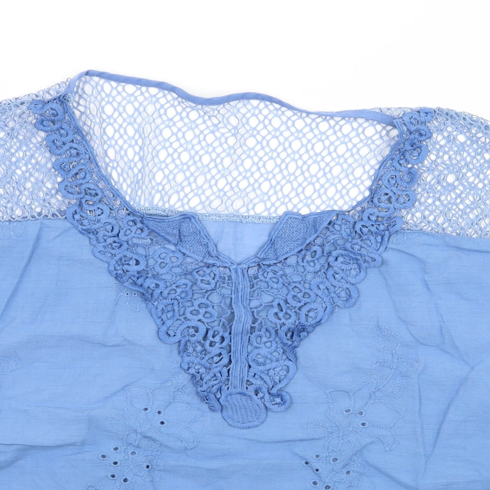 Preworn Womens Blue Floral Jersey Basic Blouse Size L