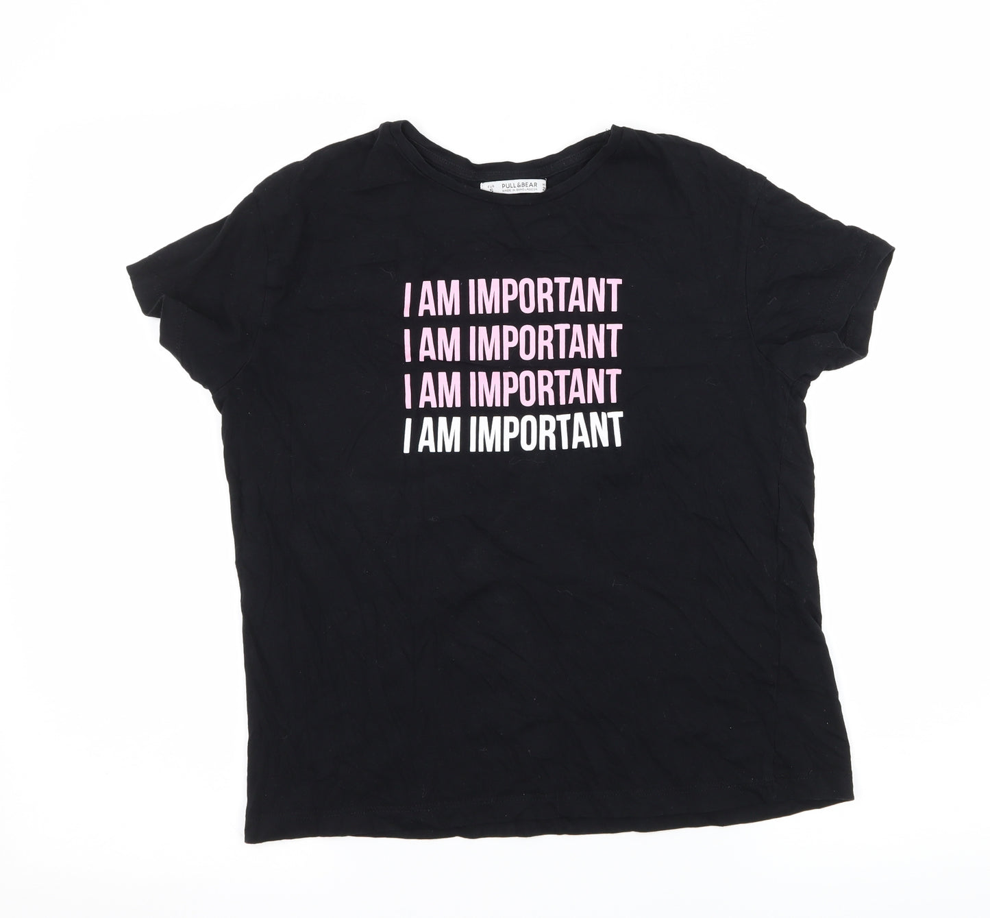 Pull&Bear Womens Black  Jersey Basic T-Shirt Size S  - I am important