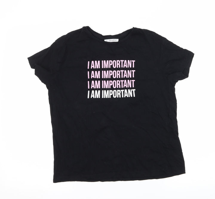 Pull&Bear Womens Black  Jersey Basic T-Shirt Size S  - I am important