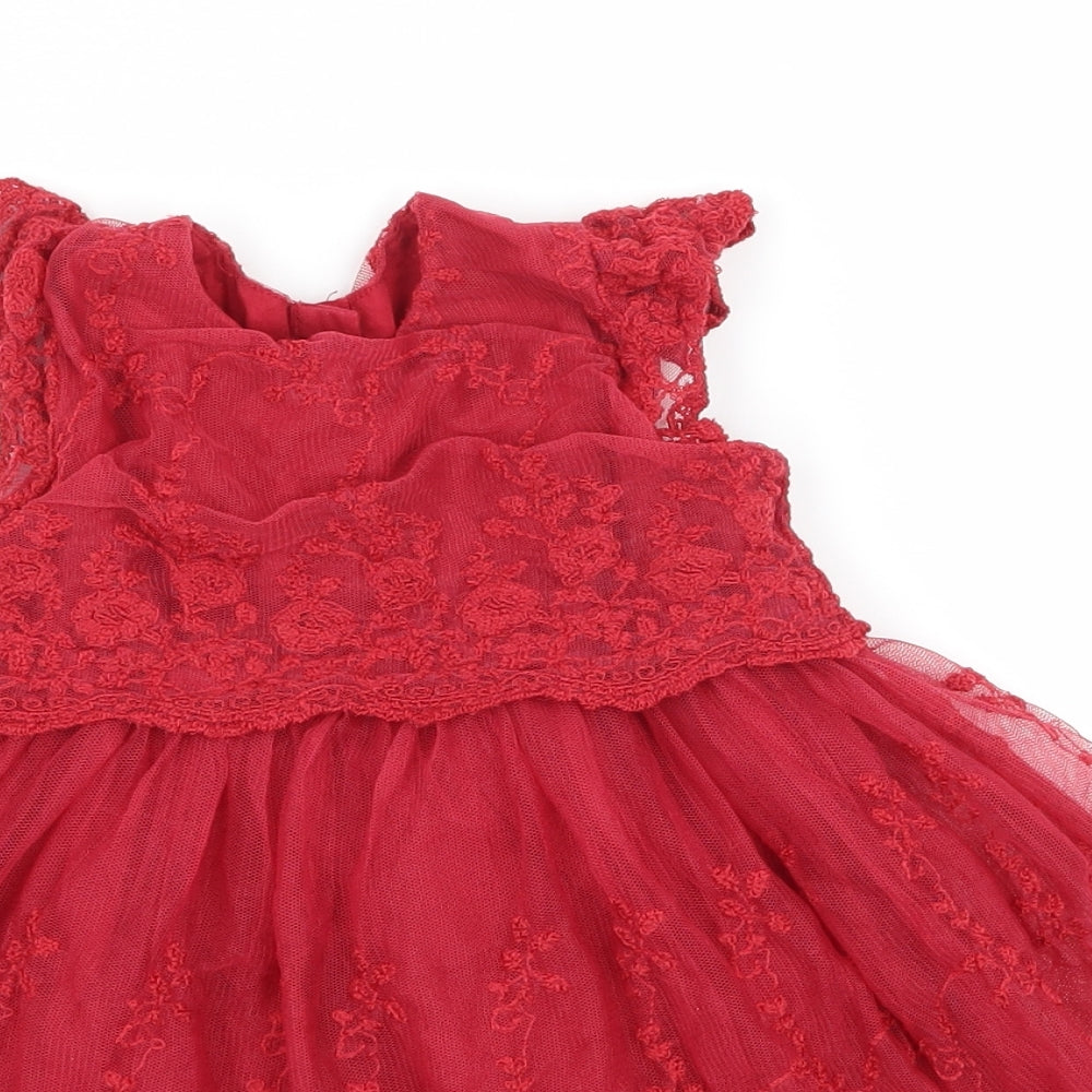 Matalan Girls Red  Lace Fit & Flare  Size 6-9 Months