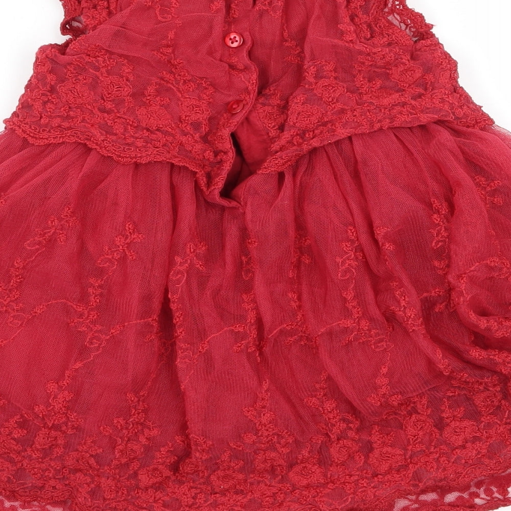 Matalan Girls Red  Lace Fit & Flare  Size 6-9 Months