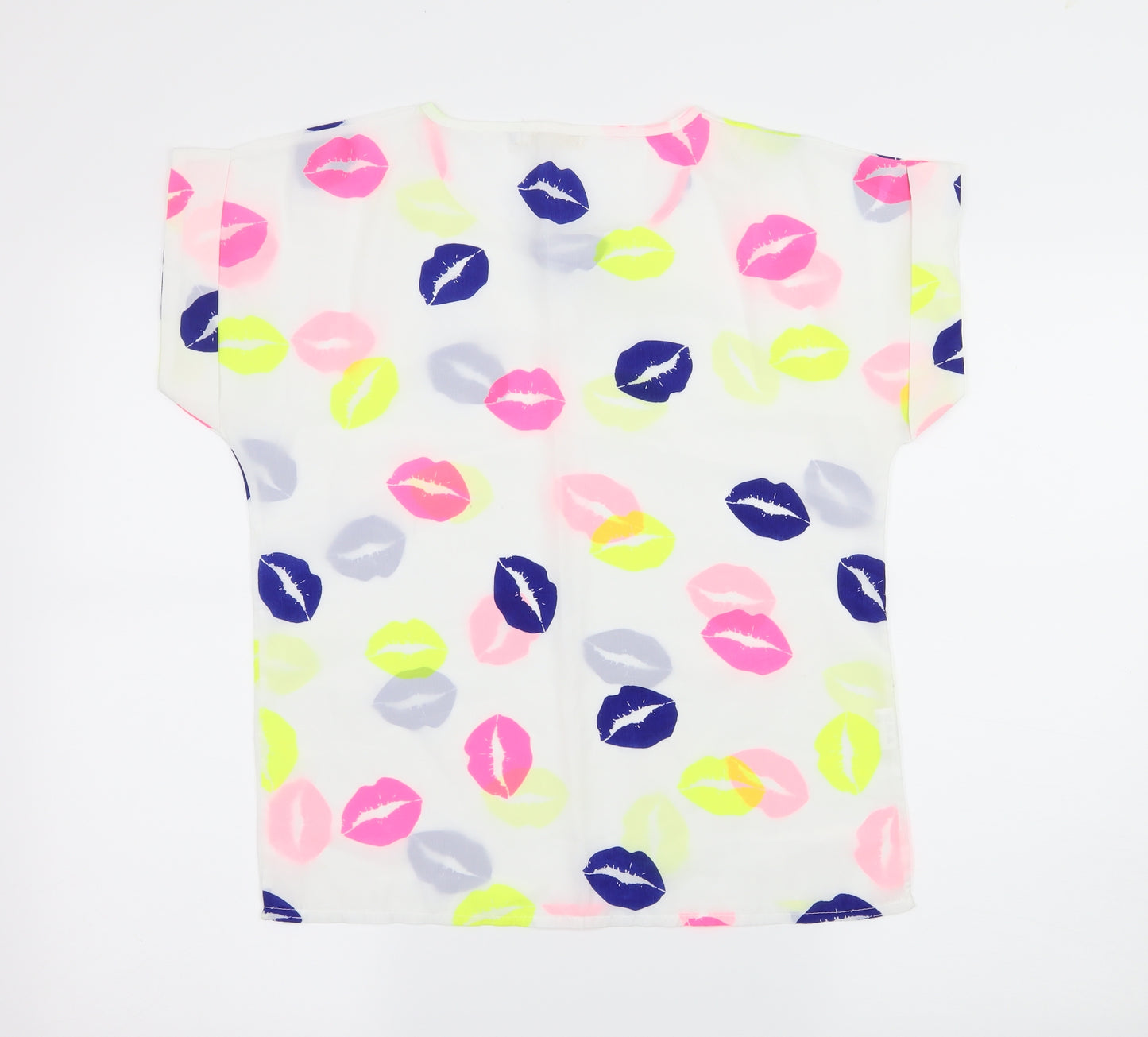 Liva Girl Womens White Geometric  Basic T-Shirt Size M  - Kiss Print