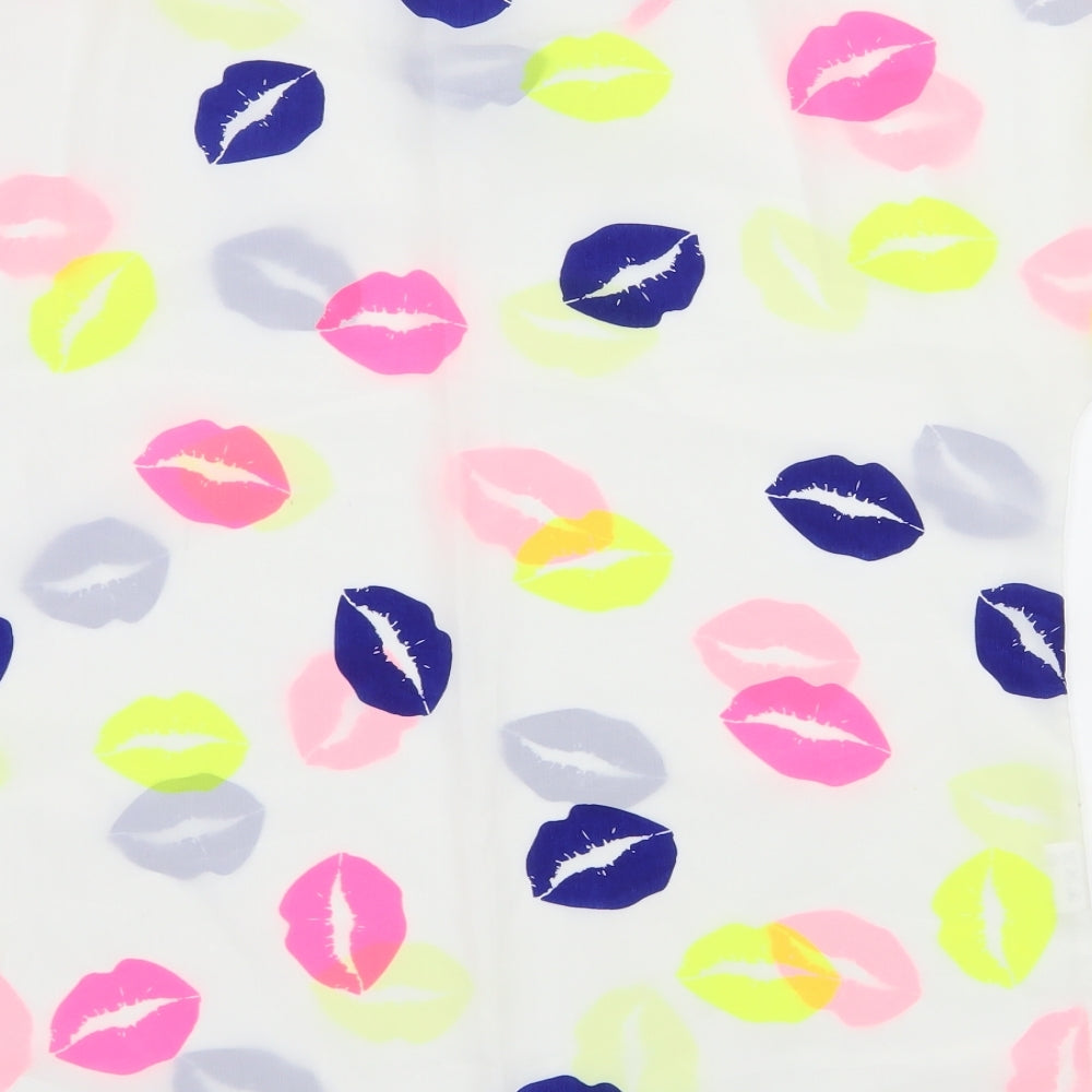 Liva Girl Womens White Geometric  Basic T-Shirt Size M  - Kiss Print