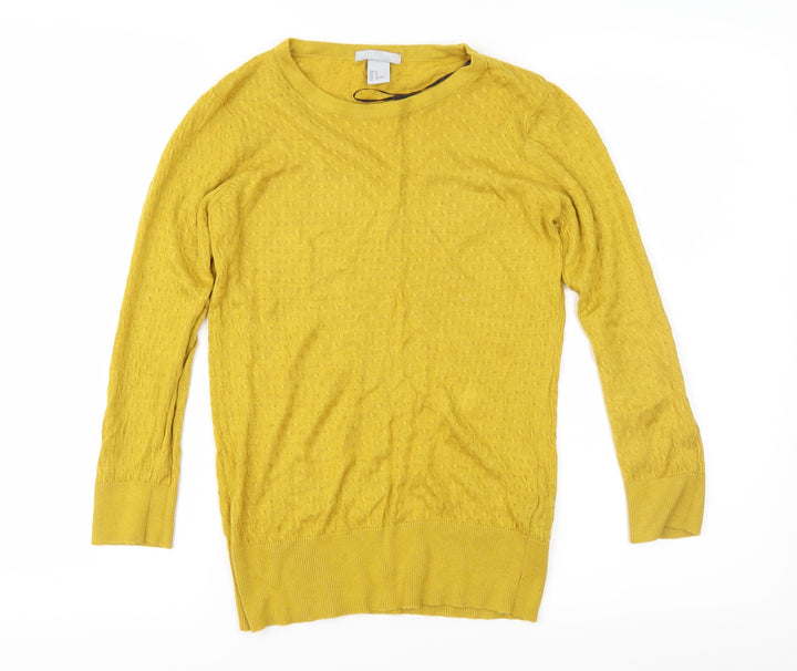 H&M Womens Yellow  Knit Pullover Jumper Size S