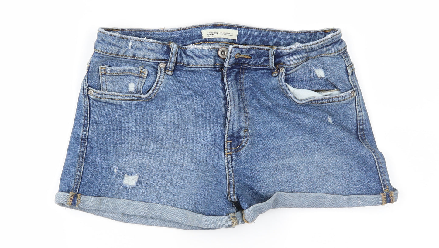 Zara Womens Blue  Denim Hot Pants Shorts Size 12 - Distressed