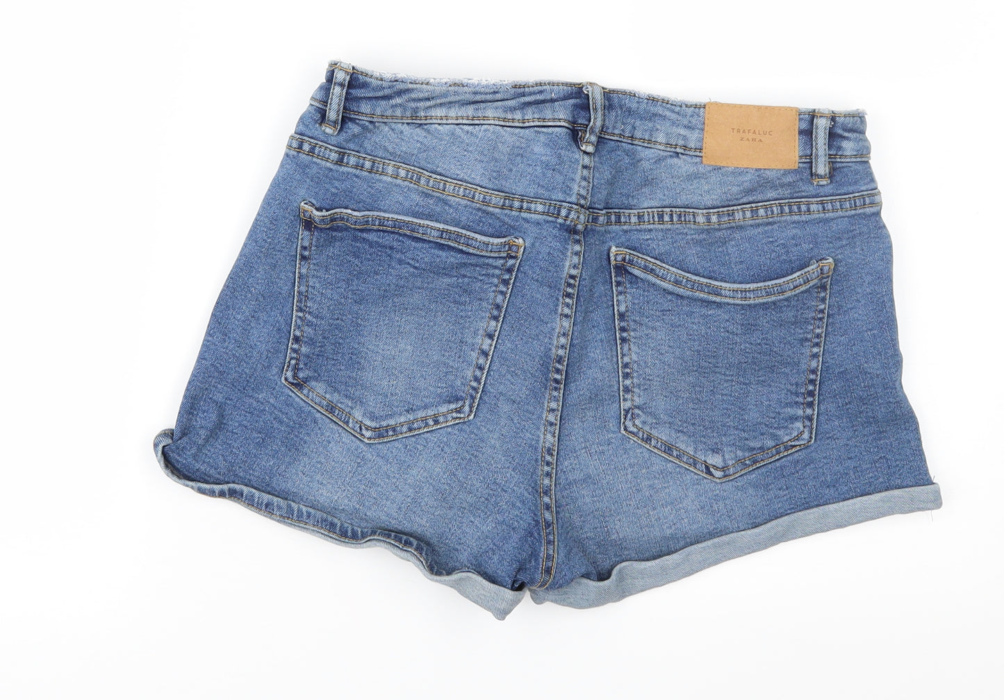 Zara Womens Blue  Denim Hot Pants Shorts Size 12 - Distressed