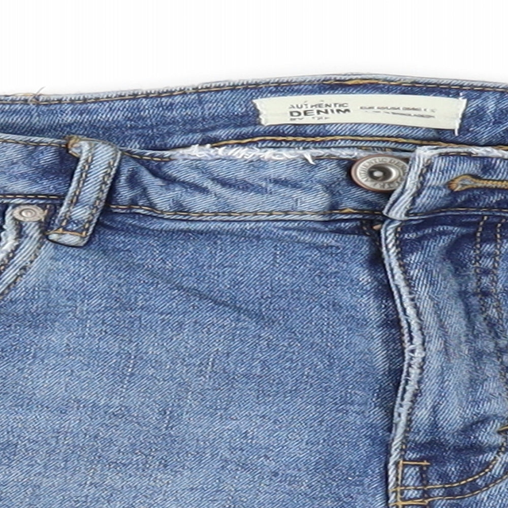 Zara Womens Blue  Denim Hot Pants Shorts Size 12 - Distressed