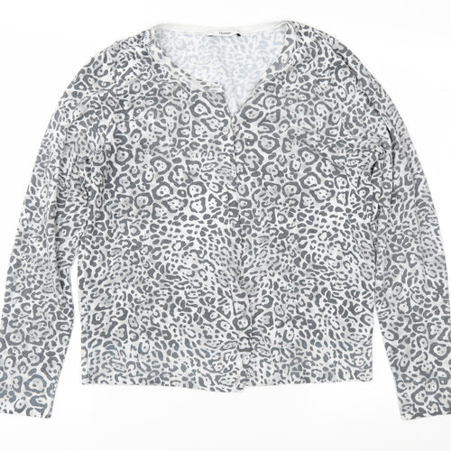 George Womens Grey Animal Print Knit Cardigan Jumper Size 14