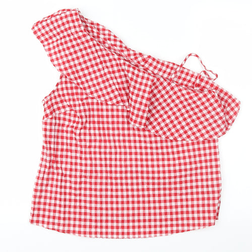 New Look Womens Red Check  Basic Blouse Size 14