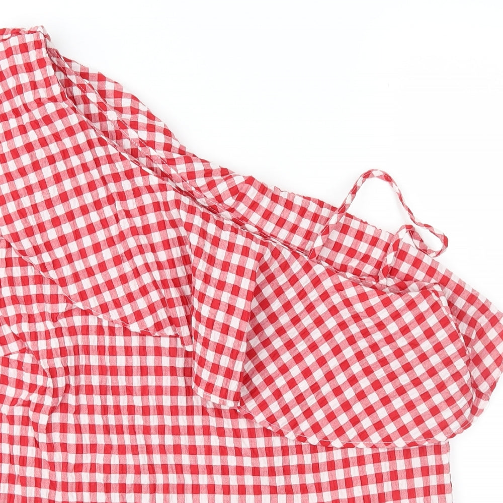 New Look Womens Red Check  Basic Blouse Size 14