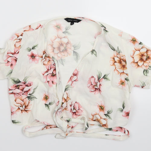 New Look Womens White Floral  Cropped Blouse Size 8