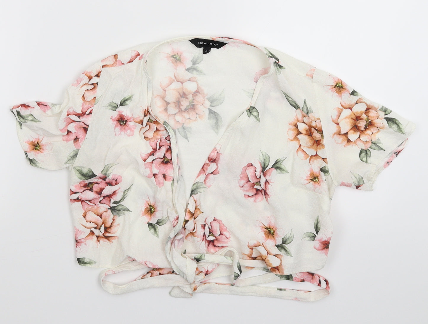 New Look Womens White Floral  Cropped Blouse Size 8