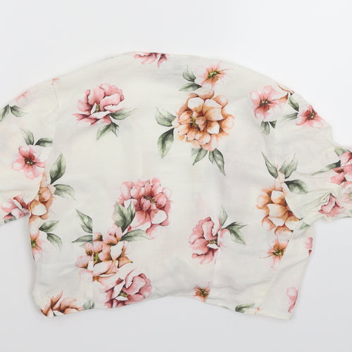 New Look Womens White Floral  Cropped Blouse Size 8