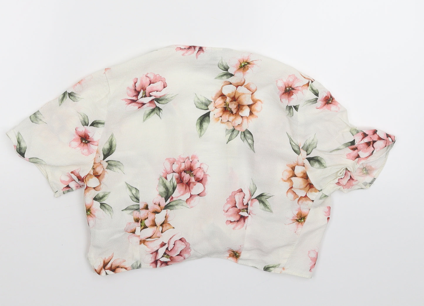 New Look Womens White Floral  Cropped Blouse Size 8