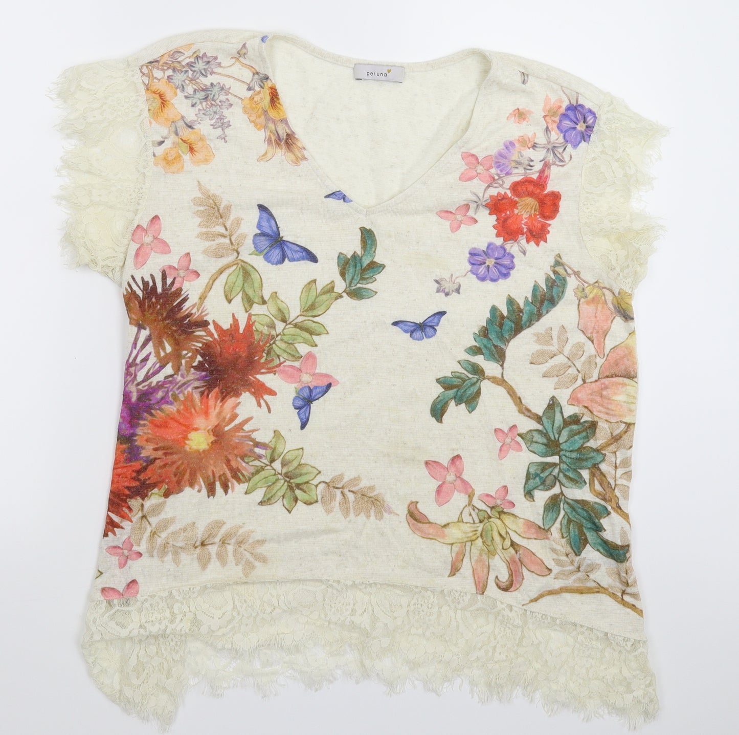 Per Una Womens Beige Floral  Basic T-Shirt Size 16