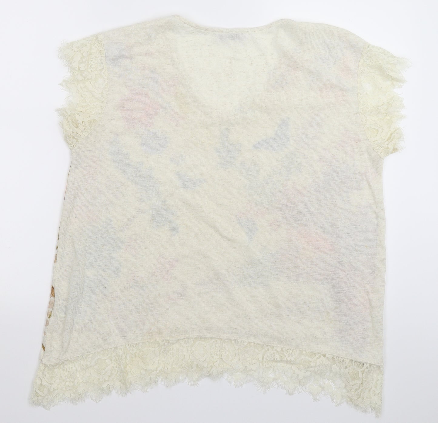 Per Una Womens Beige Floral  Basic T-Shirt Size 16