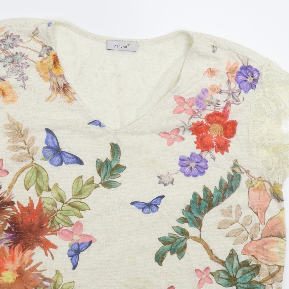 Per Una Womens Beige Floral  Basic T-Shirt Size 16