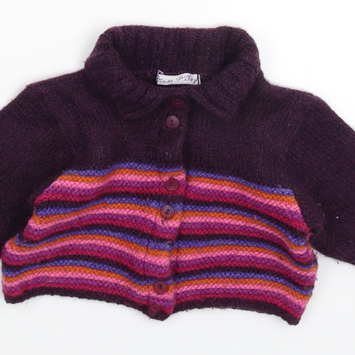 Miss P Girls Purple Striped Knit Cardigan Jumper Size 18-24 Months
