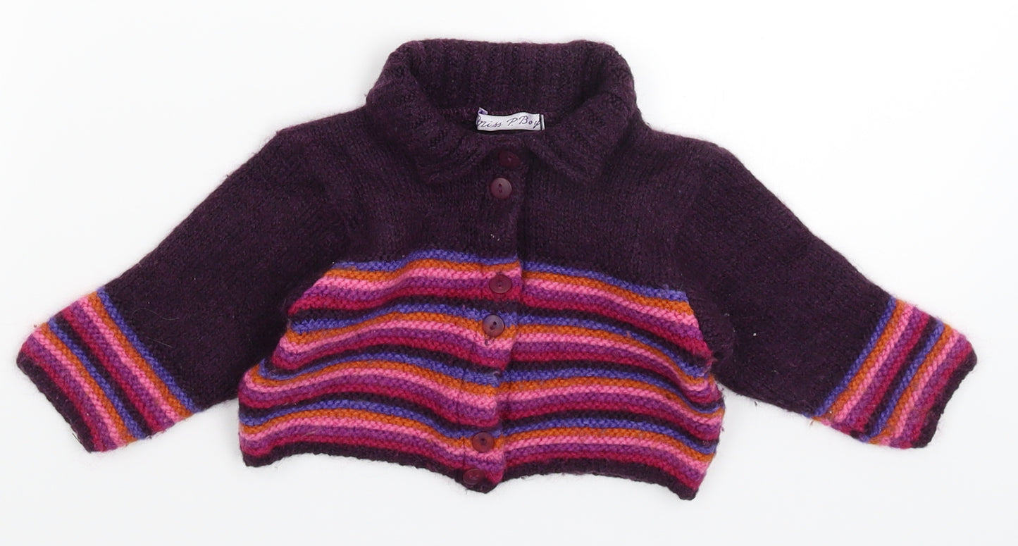 Miss P Girls Purple Striped Knit Cardigan Jumper Size 18-24 Months