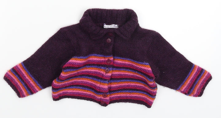 Miss P Girls Purple Striped Knit Cardigan Jumper Size 18-24 Months