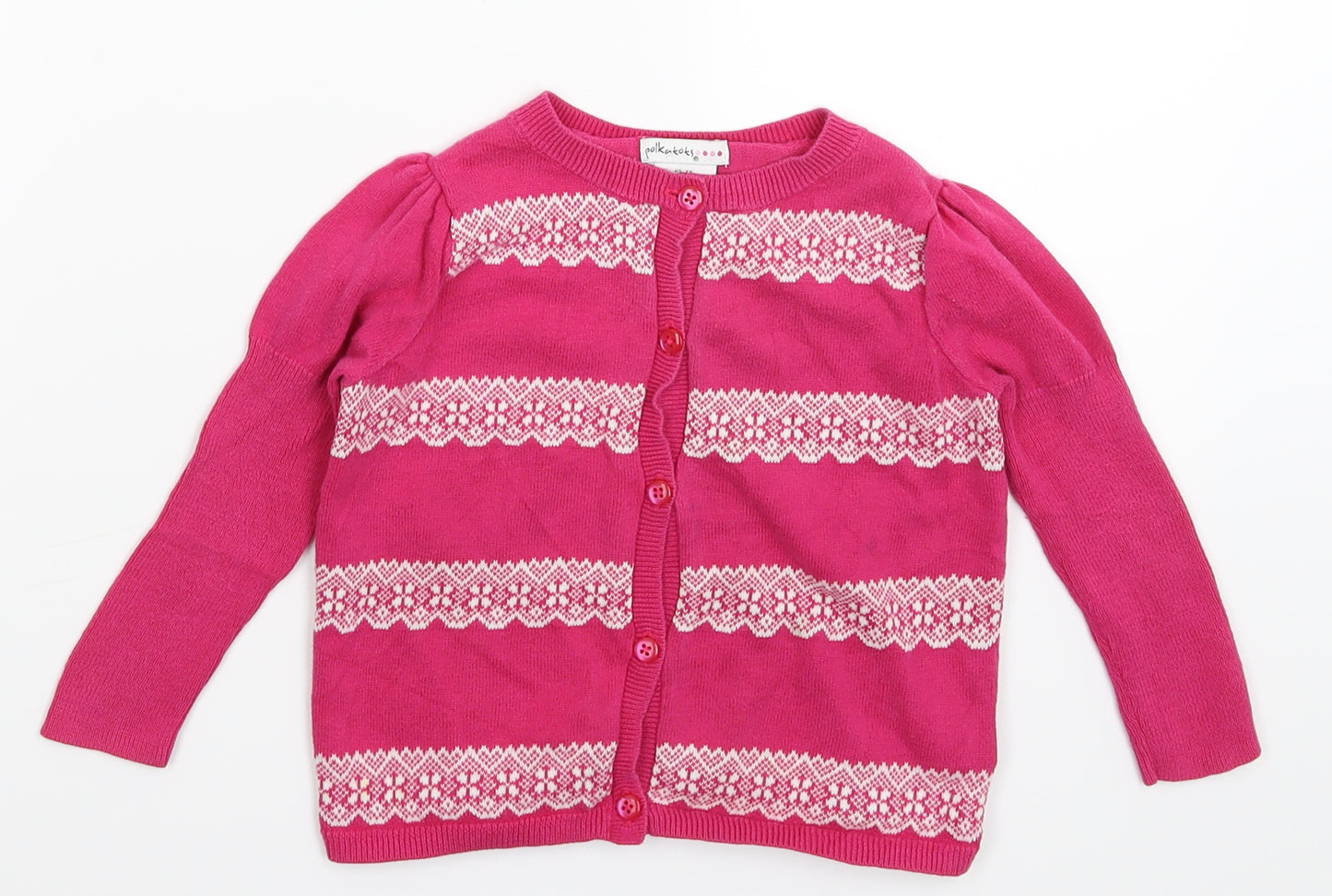 Pink Polkadot Girls Pink Geometric Knit Cardigan Jumper Size 2 Years
