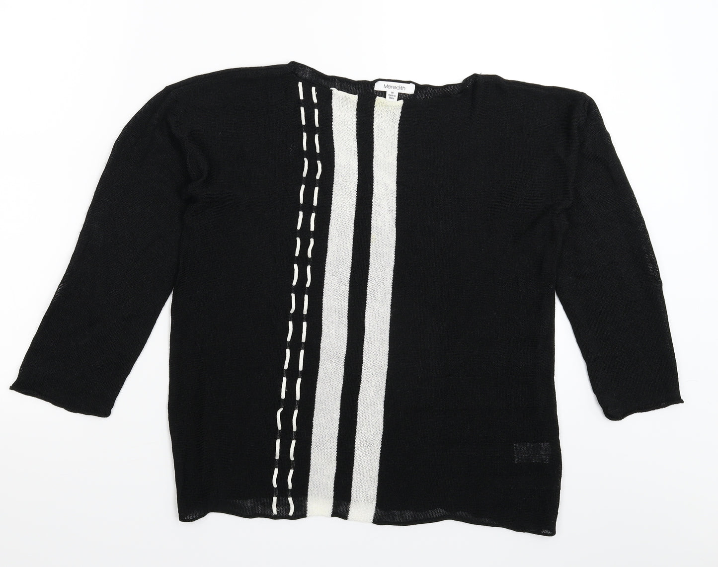 Meredith Womens Black Striped Knit Pullover Jumper Size M