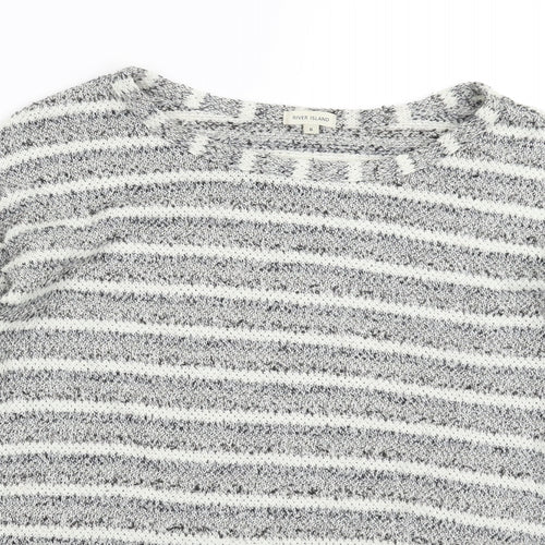 River Island Womens Grey Striped Knit Pullover Jumper Size 6