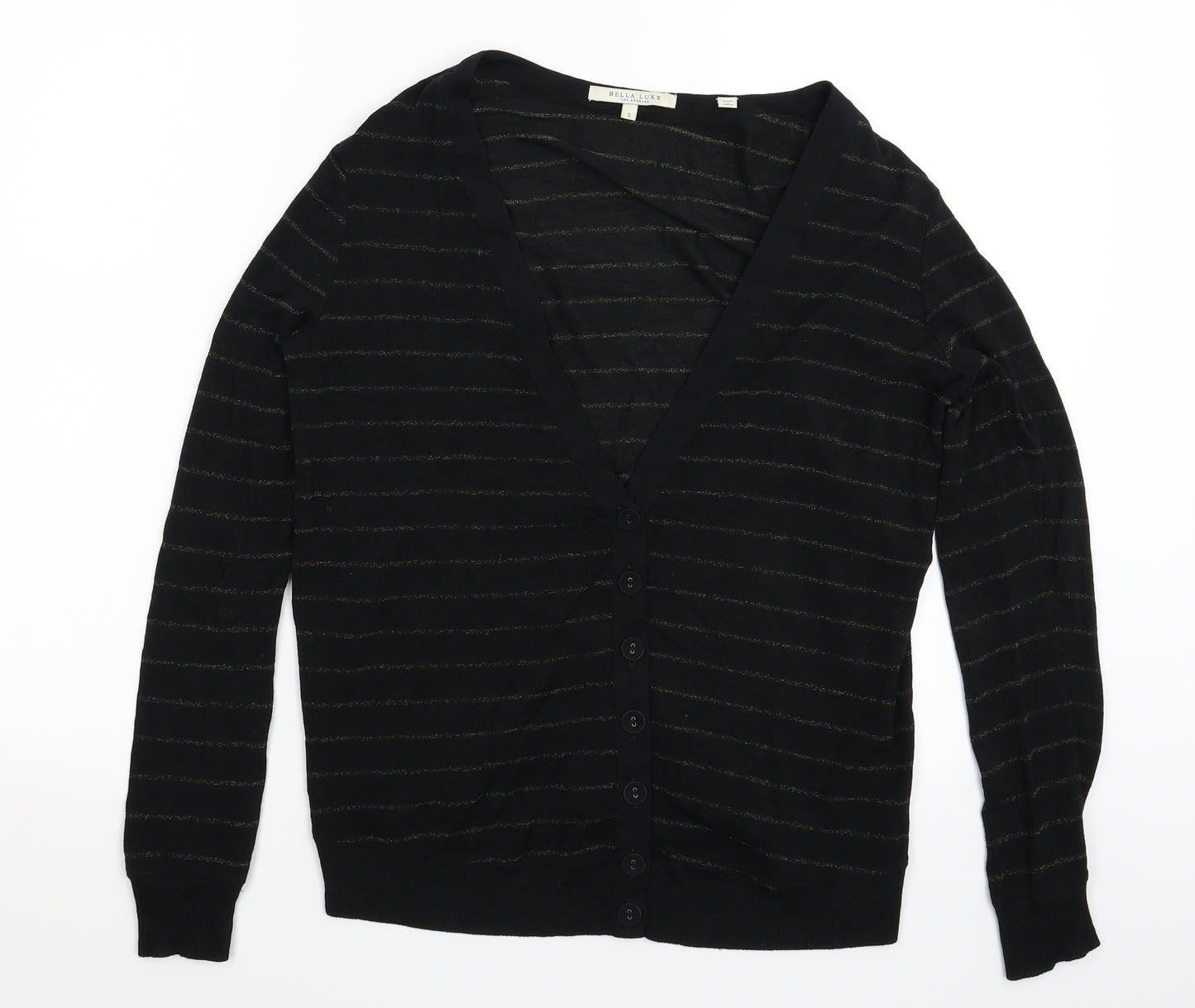 Bella Luxx Womens Black Striped Knit Cardigan Jumper Size S