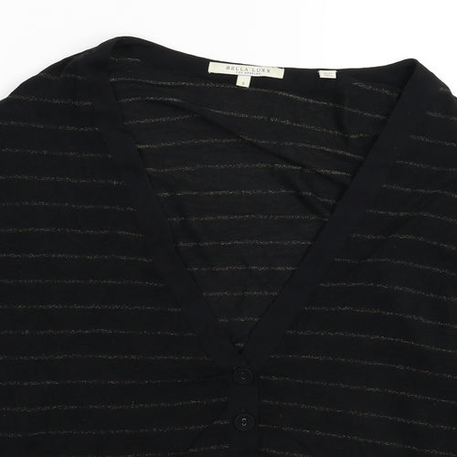 Bella Luxx Womens Black Striped Knit Cardigan Jumper Size S