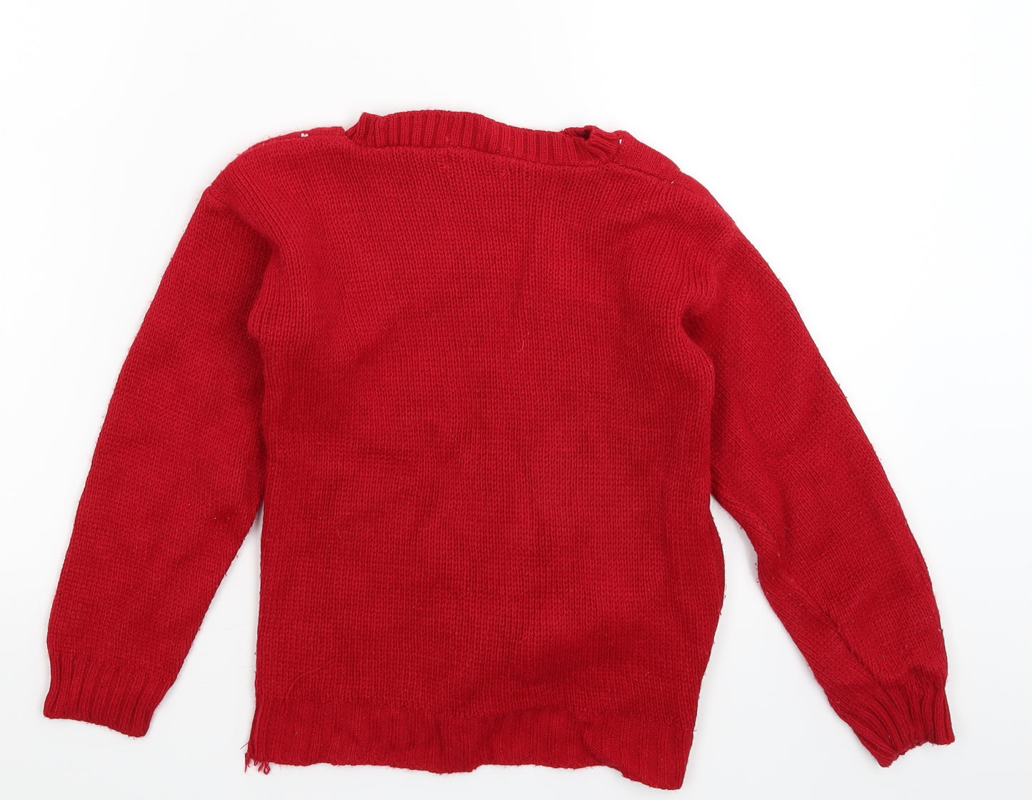 Preworn Boys Red  Knit Pullover Jumper Size 8 Years  - Christmas