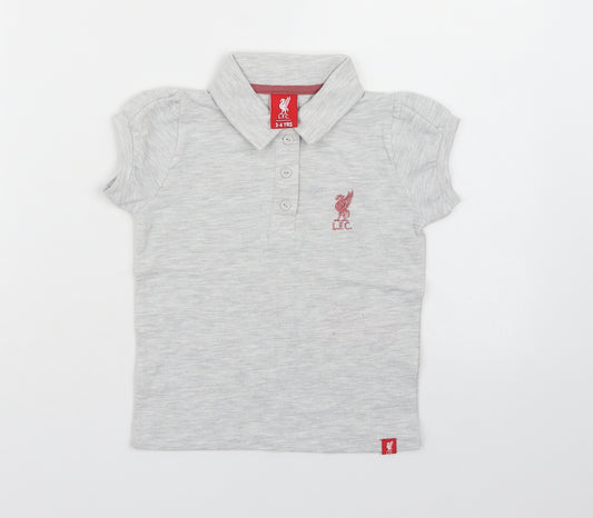 Front view of L.F.C girls’ grey basic polo, size 3-4, years - liverpool fc