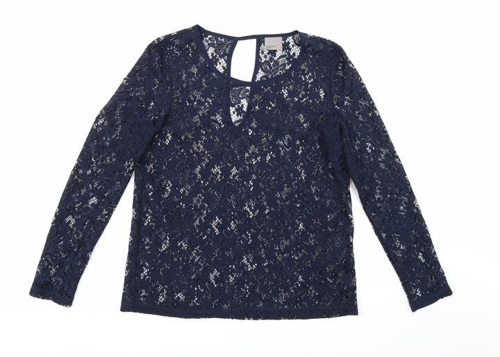 VERO MODA Womens Blue Floral Lace Basic Blouse Size M