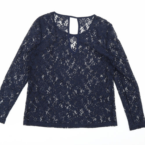 VERO MODA Womens Blue Floral Lace Basic Blouse Size M