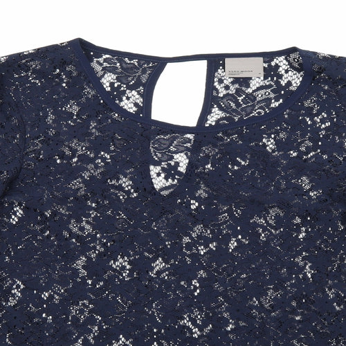 VERO MODA Womens Blue Floral Lace Basic Blouse Size M