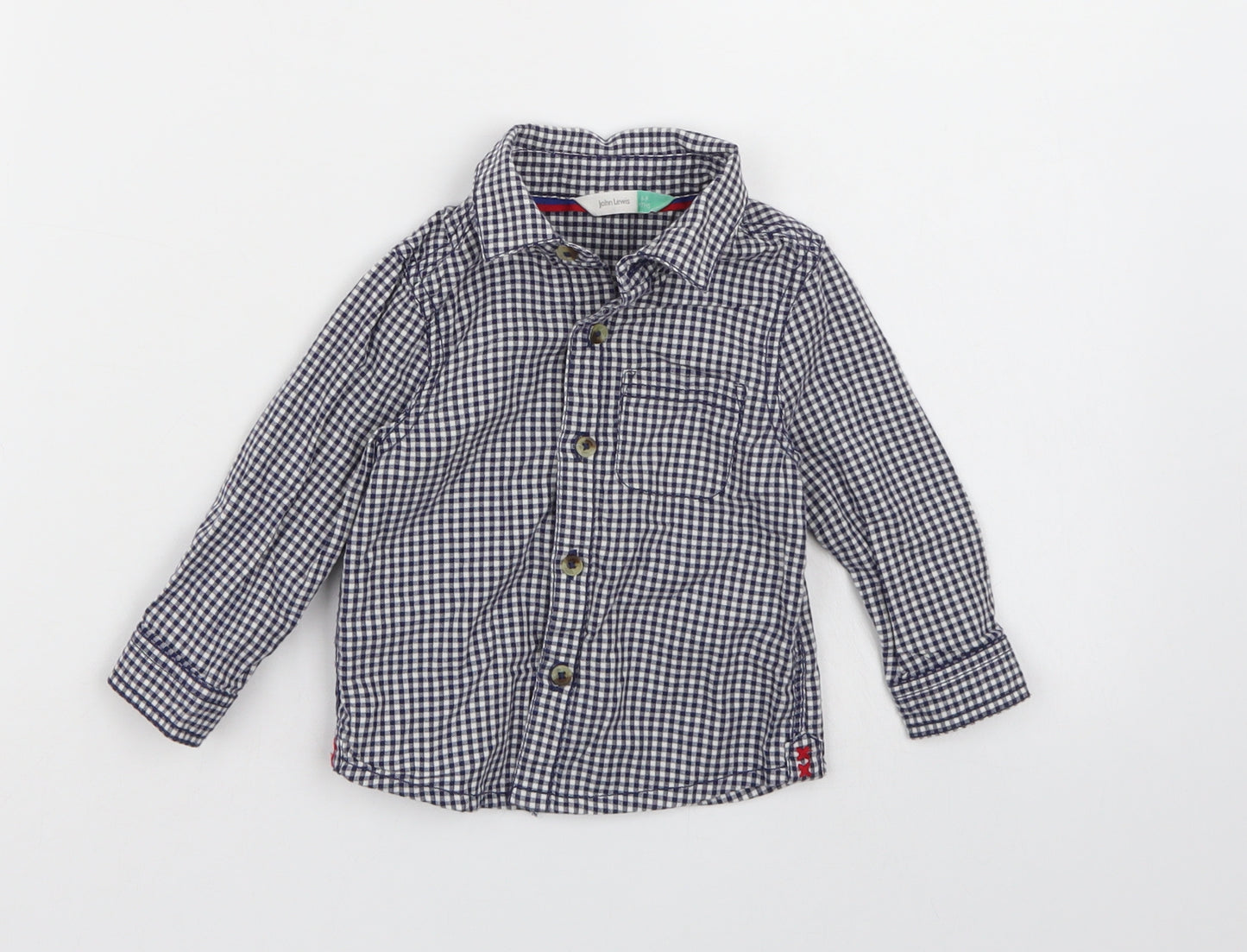 John Lewis Boys Blue Check  Basic Button-Up Size 6-9 Months
