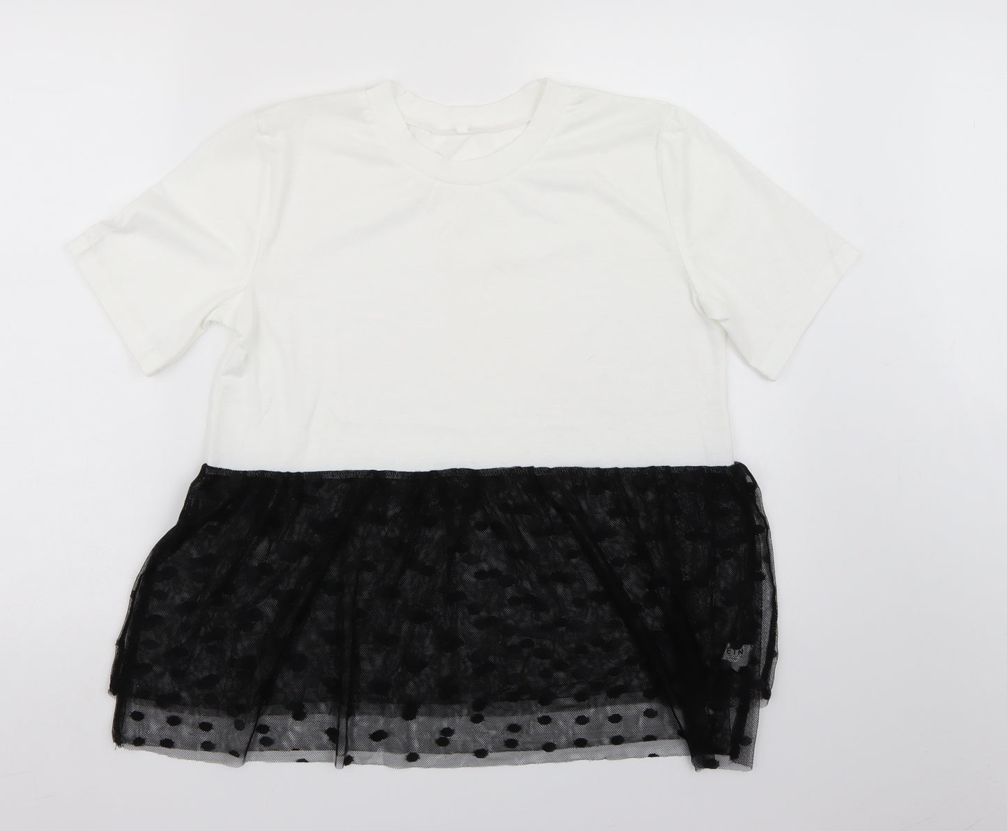 Preworn Womens White Polka Dot  Basic T-Shirt Size S