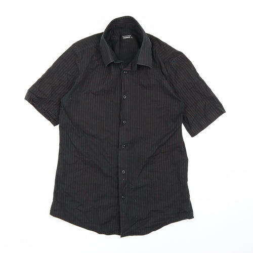 Charisma Mens Black Striped   Button-Up Size XL