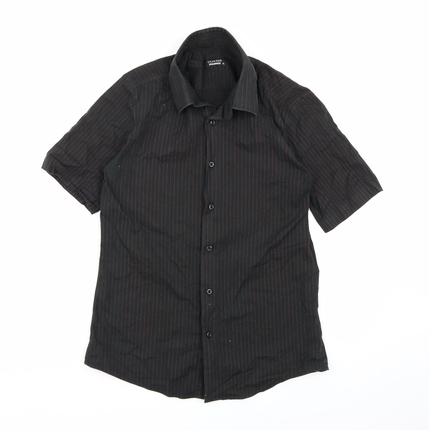 Charisma Mens Black Striped   Button-Up Size XL