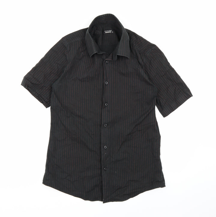 Charisma Mens Black Striped   Button-Up Size XL