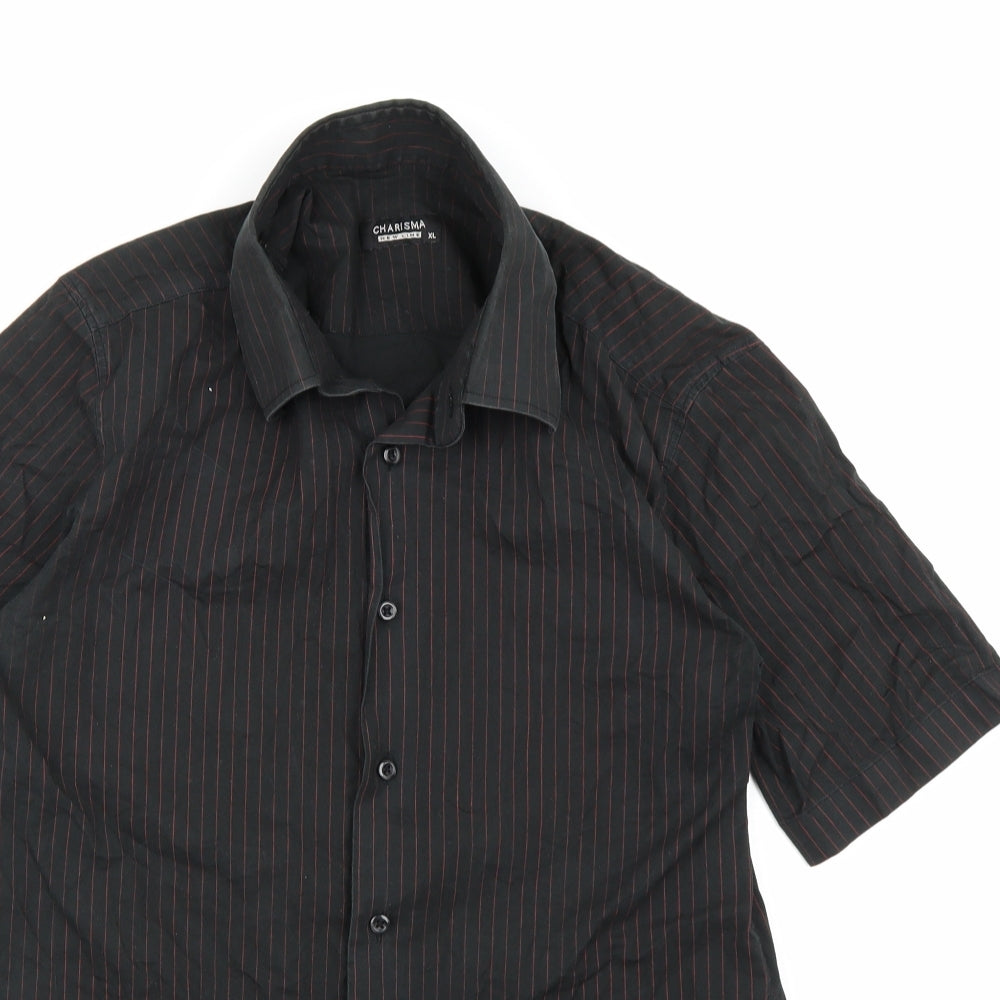 Charisma Mens Black Striped   Button-Up Size XL