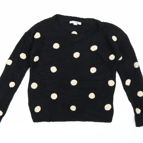 FOREVER 21 Womens Black Polka Dot Knit Pullover Jumper Size L