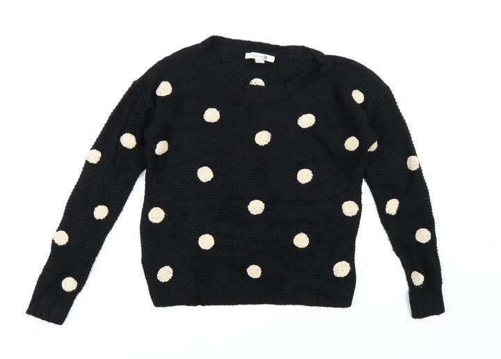 FOREVER 21 Womens Black Polka Dot Knit Pullover Jumper Size L