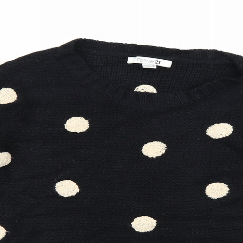 FOREVER 21 Womens Black Polka Dot Knit Pullover Jumper Size L