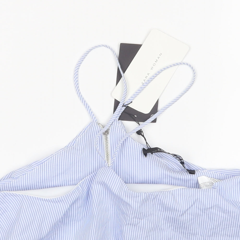 Zara Womens Blue Striped  Cropped Blouse Size S