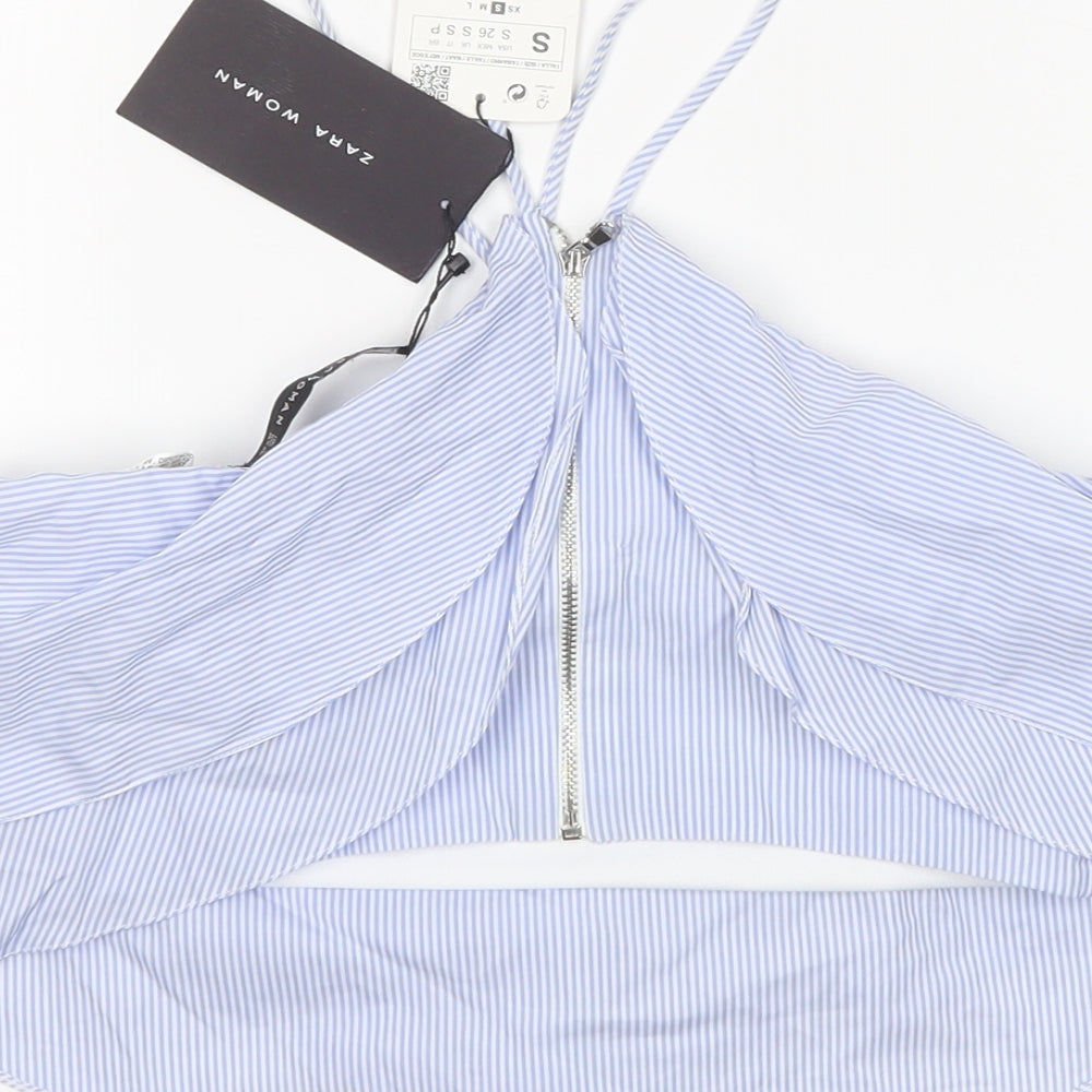 Zara Womens Blue Striped  Cropped Blouse Size S