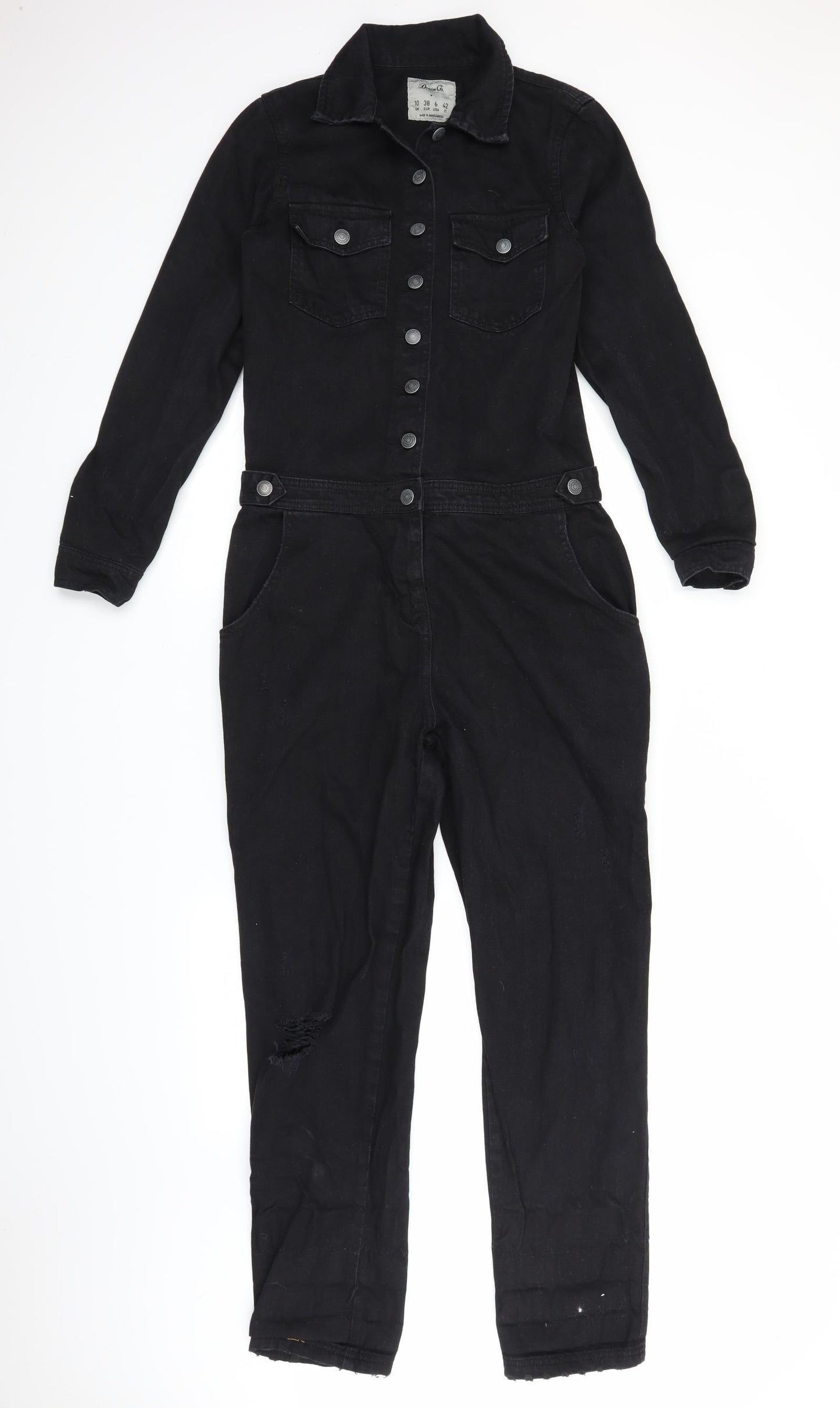 Denim & Co. Womens Black  Denim Jumpsuit One-Piece Size 10 L28 in