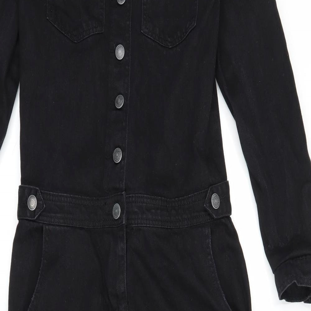 Denim & Co. Womens Black  Denim Jumpsuit One-Piece Size 10 L28 in