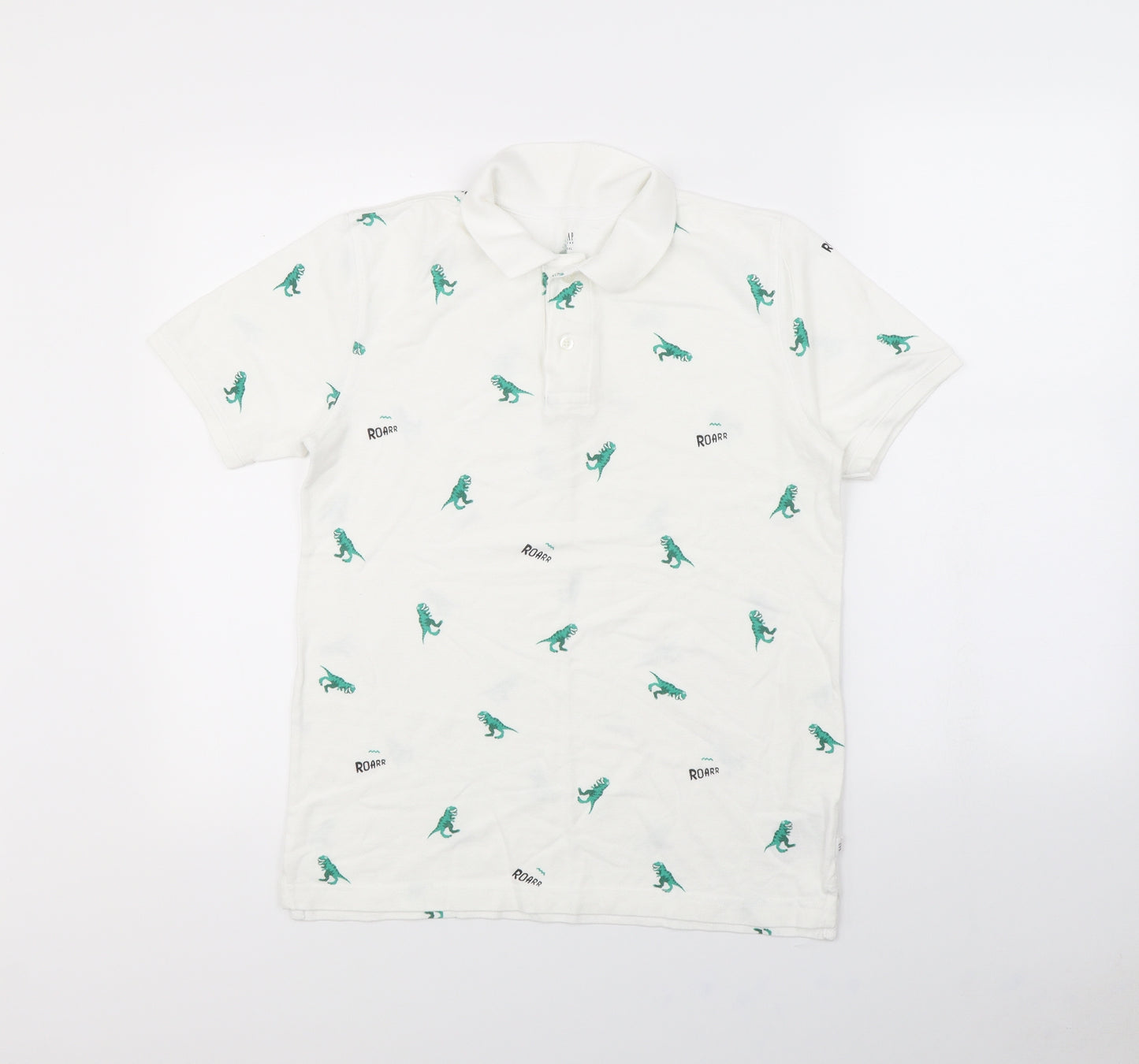 Gap Boys White Spotted  Basic Polo Size 2XL  - DInosaur